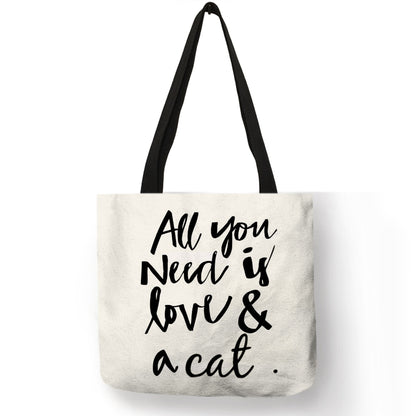 Tote bag Cute Cartoon Cats Printed Handbag Eco Linen