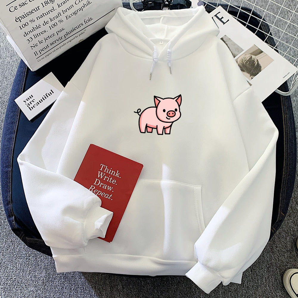 Oversized Hoodie Cute Pig Printed  Thick Warm for pig lovers - myfunfarm