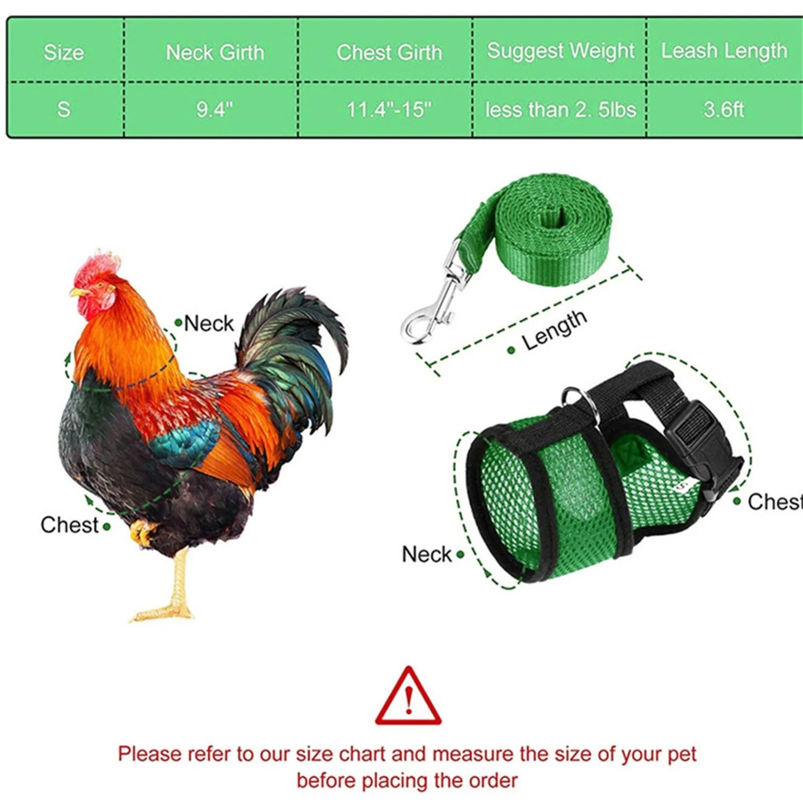 Chicken Hen Size With 6-foot Matching Belt Comfortable Breathable Medium Adjustable Chicken Harness Hen Size Convenient - myfunfarm