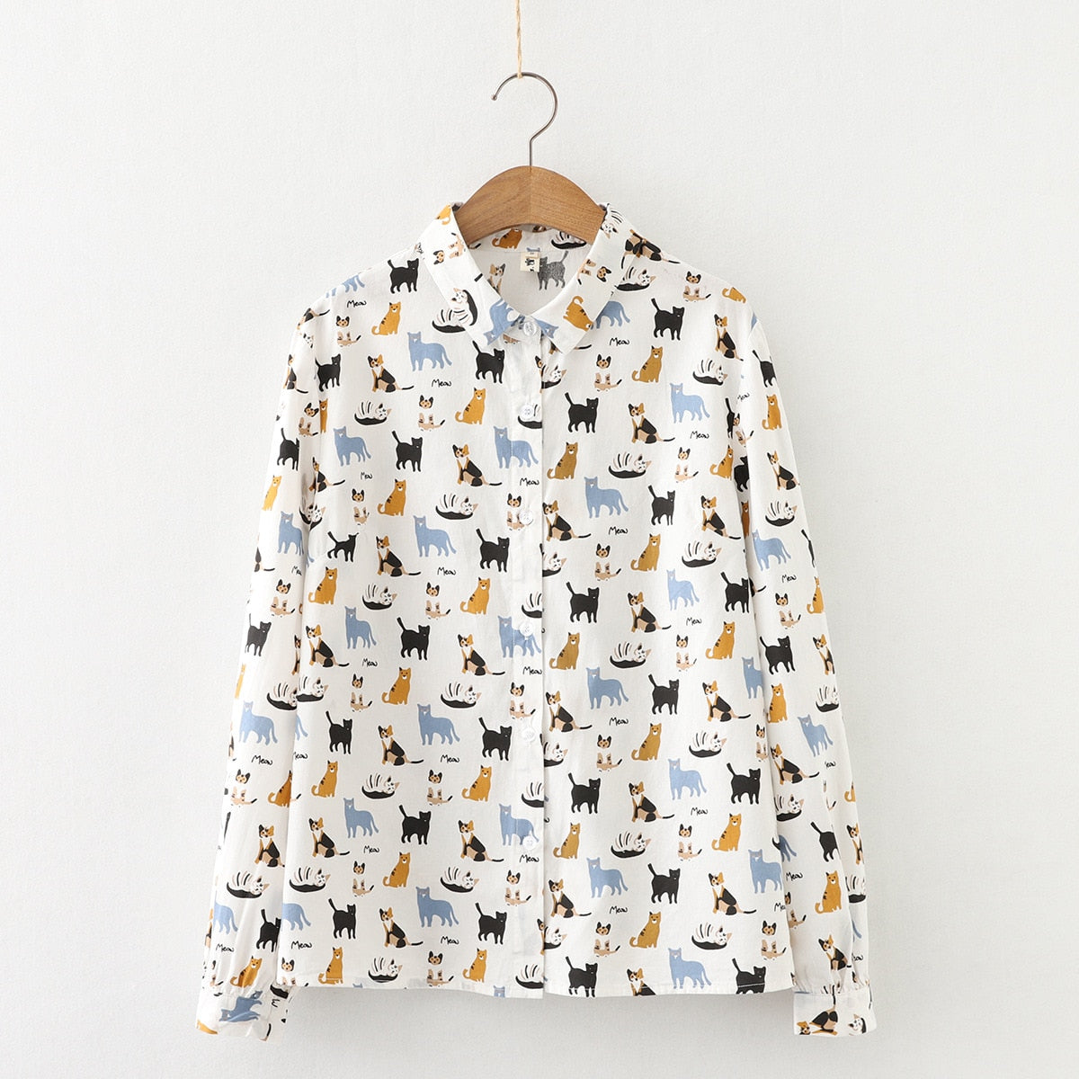 Cute cat cartoon pattern long-sleeved Blouse tops shirts for women