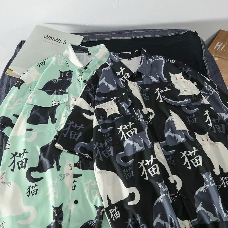 Hawaiian Shirt black cat Pattern