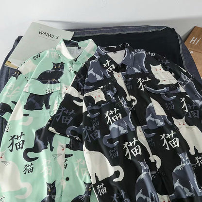 Hawaiian Shirt black cat Pattern