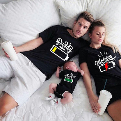 Battery Print Daddy Mommy Daughter Son Family Matching Clothes - myfunfarm