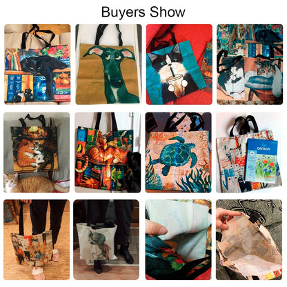 Tote bag Cute Cartoon Cats Printed Handbag Eco Linen