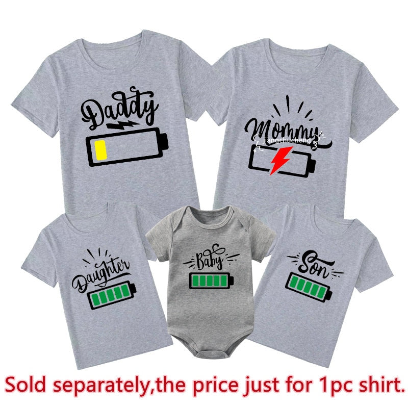 Battery Print Daddy Mommy Daughter Son Family Matching Clothes