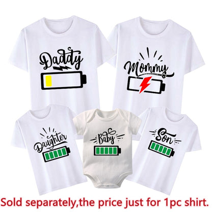 Battery Print Daddy Mommy Daughter Son Family Matching Clothes - myfunfarm
