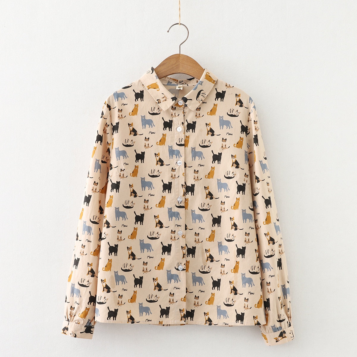 Cute cat cartoon pattern long-sleeved Blouse tops shirts for women