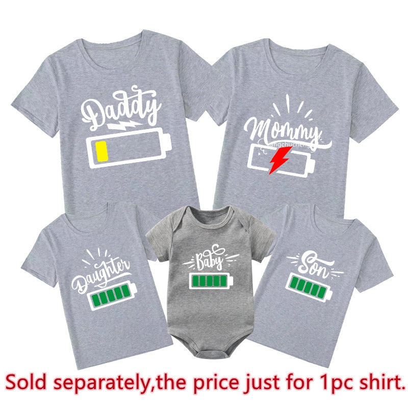 Battery Print Daddy Mommy Daughter Son Family Matching Clothes - myfunfarm