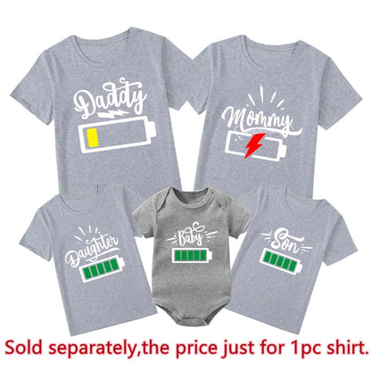 Battery Print Daddy Mommy Daughter Son Family Matching Clothes - myfunfarm