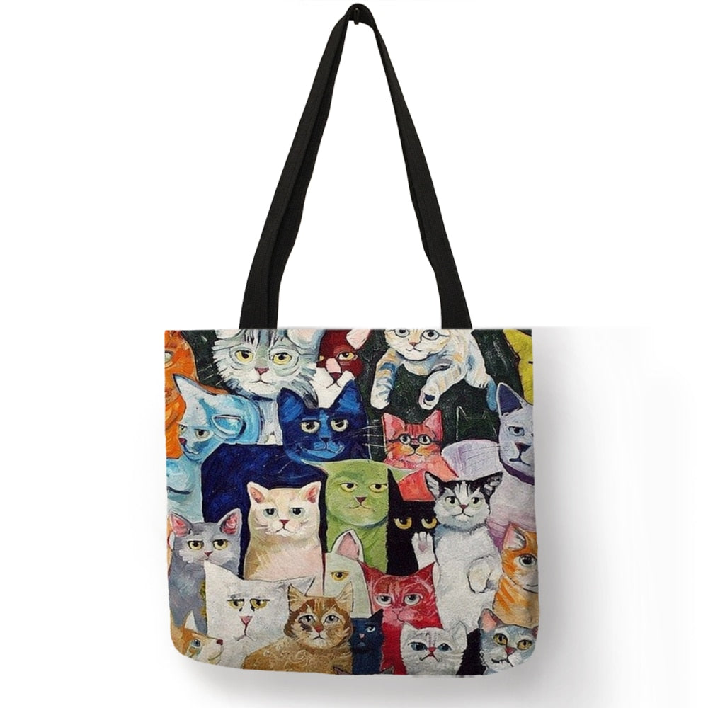 Tote bag Cute Cartoon Cats Printed Handbag Eco Linen