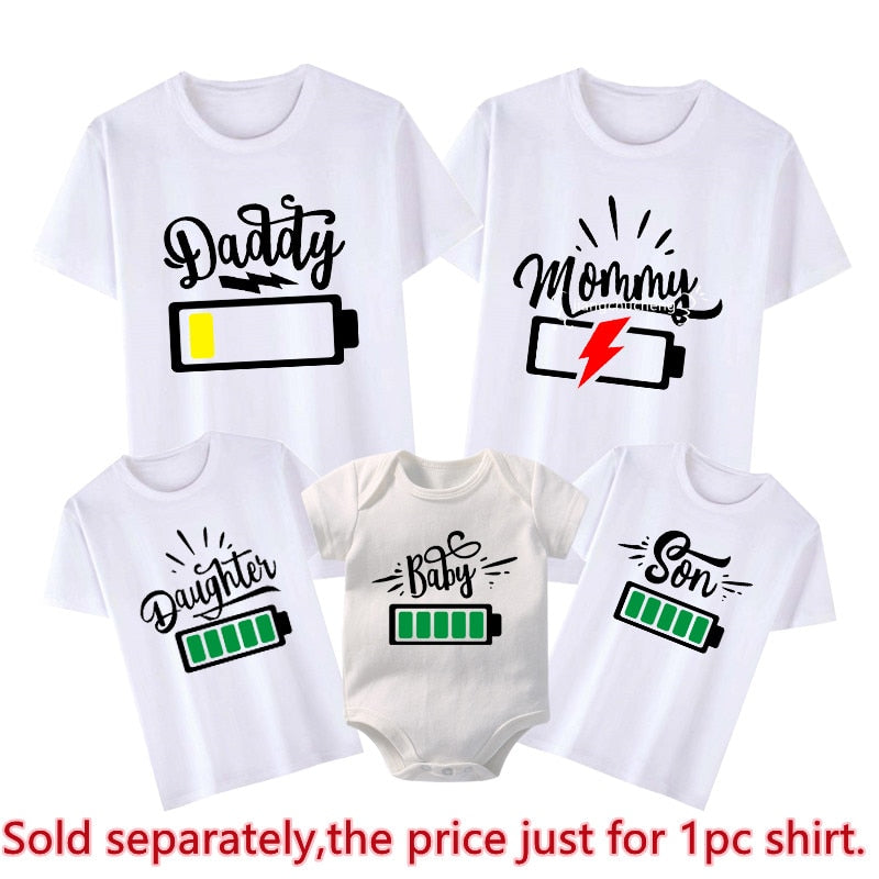 Battery Print Daddy Mommy Daughter Son Family Matching Clothes - myfunfarm