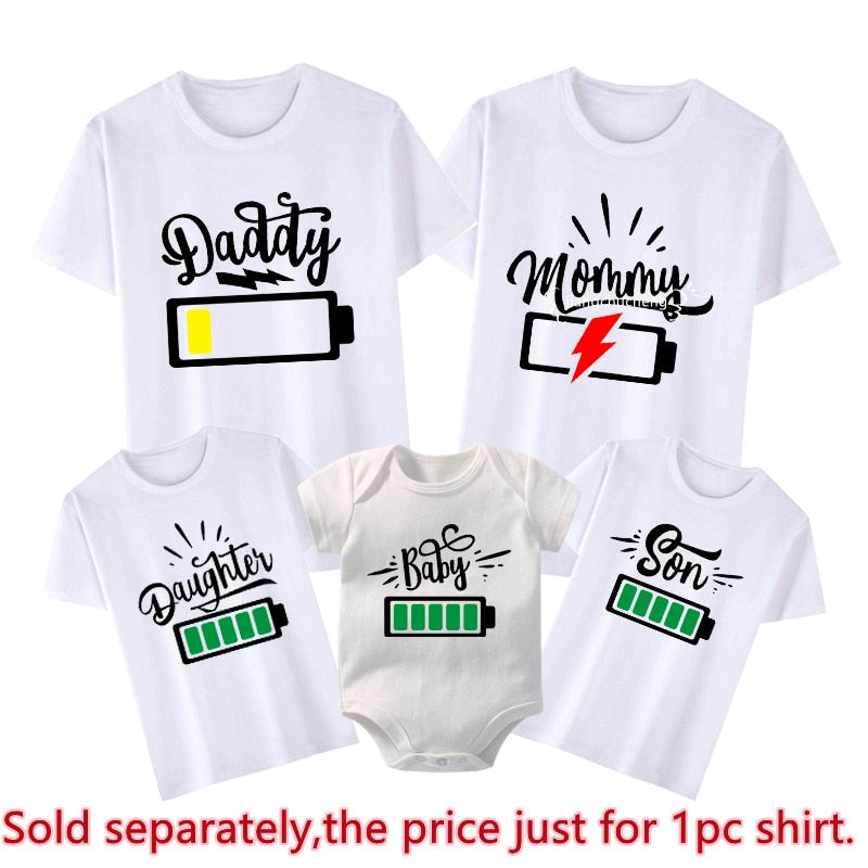 Battery Print Daddy Mommy Daughter Son Family Matching Clothes