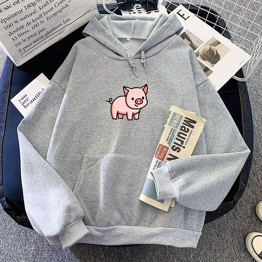 Oversized Hoodie Cute Pig Printed  Thick Warm for pig lovers - myfunfarm