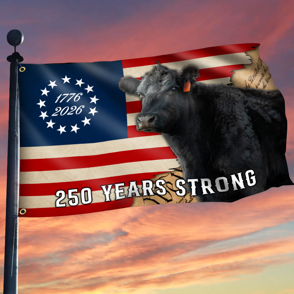250 Years Strong Patriotic Cattle Flag USA Decor - myfunfarm