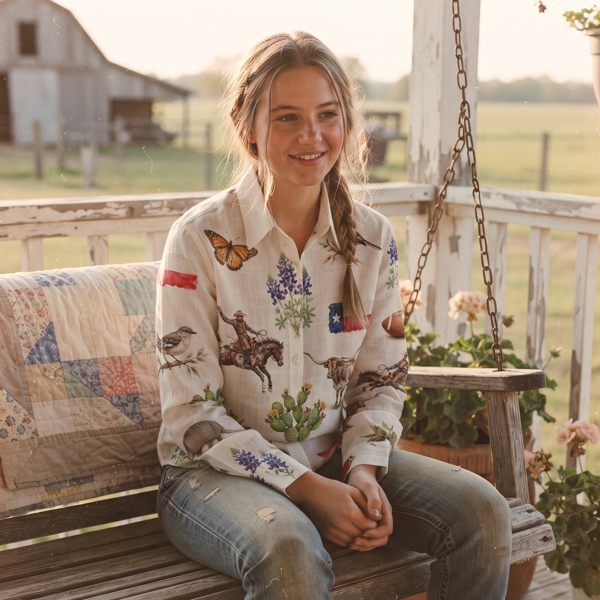 Symbol of Texas pattern Women's Mock Linen Shirts