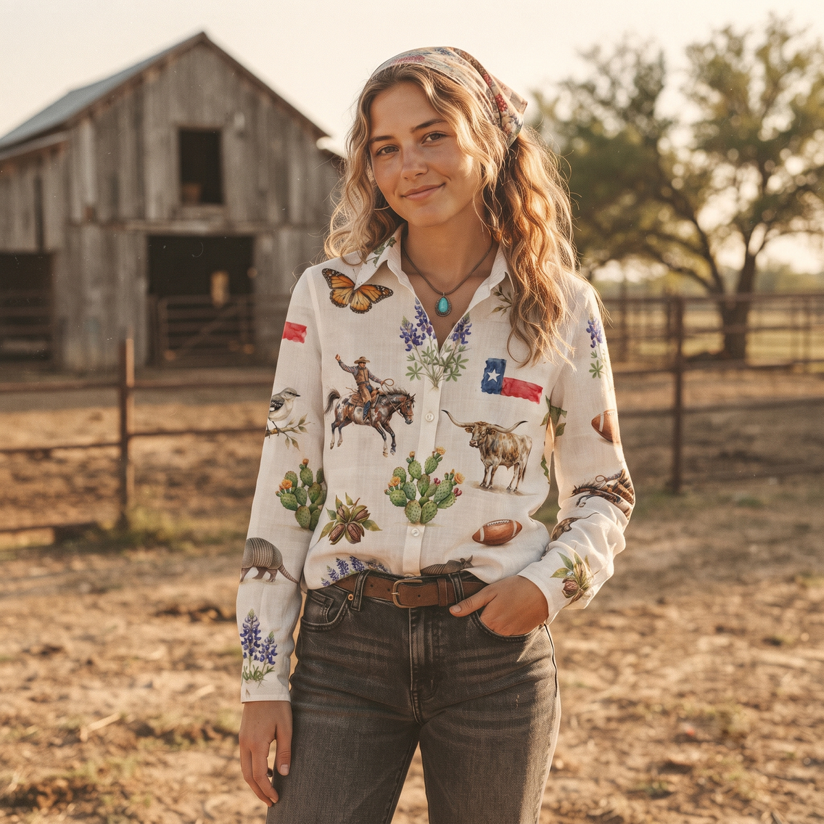 Symbol of Texas pattern Women's Mock Linen Shirts
