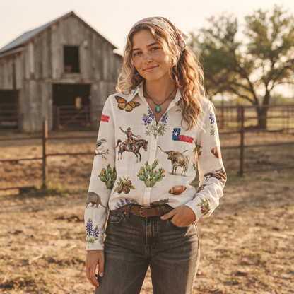 Symbol of Texas pattern Women's Mock Linen Shirts
