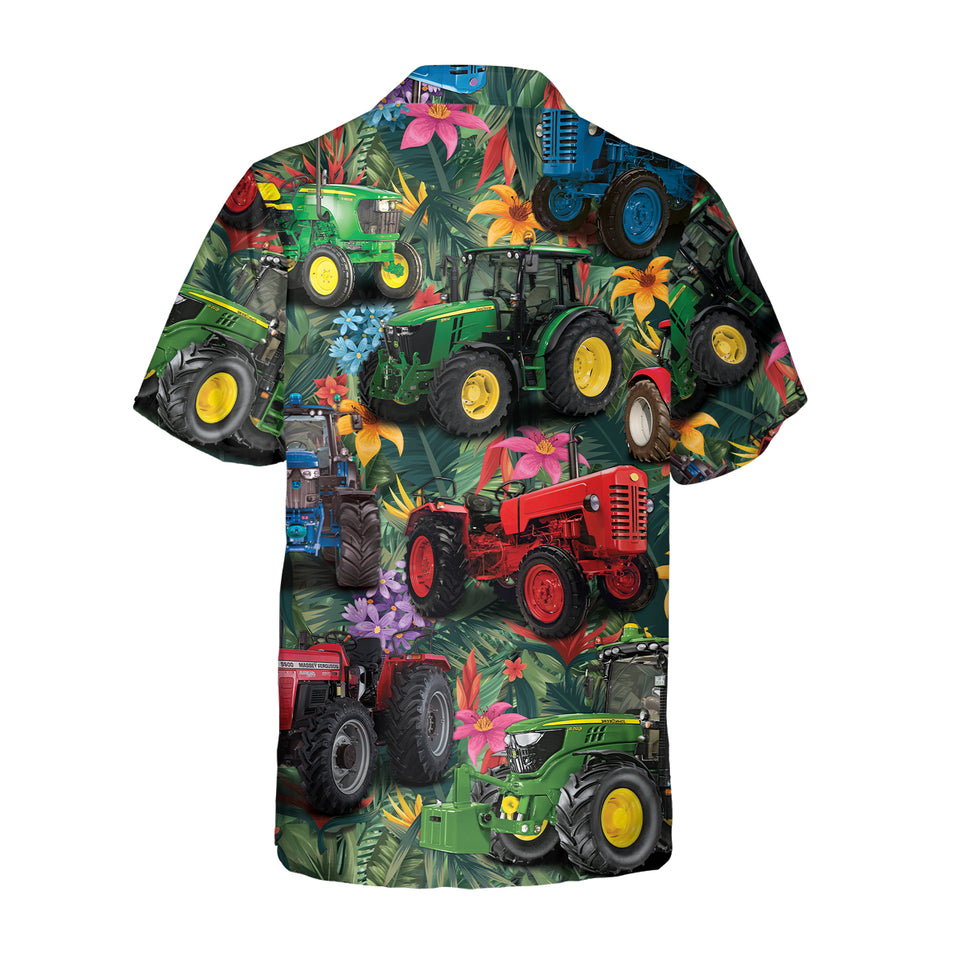 Tractor Floral Pattern - Custom Tractor Photo - Hawaiian Shirt and Shorts