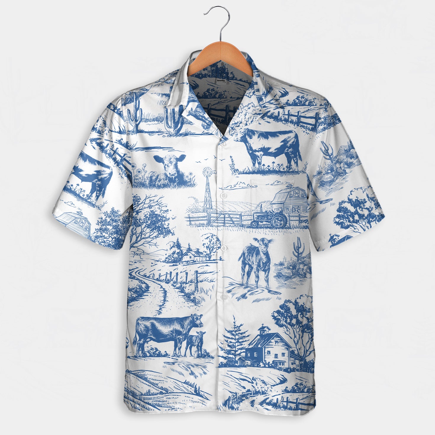 Cattle Print Toile Hawaiian Shirt - myfunfarm