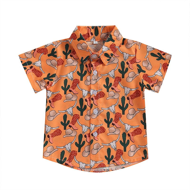 Summer Kids Boys Short Sleeve Tops Holiday Beach Blouse Shirts - myfunfarm