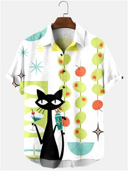 Hawaiian Shirt Cute Cartoon Cat print - myfunfarm