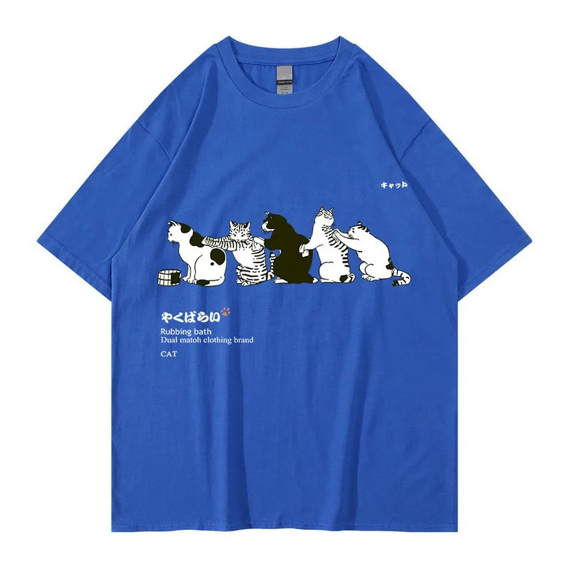Unisex T-Shirt Streetwear Japanese Kanji Harajuku Funny Cat - myfunfarm