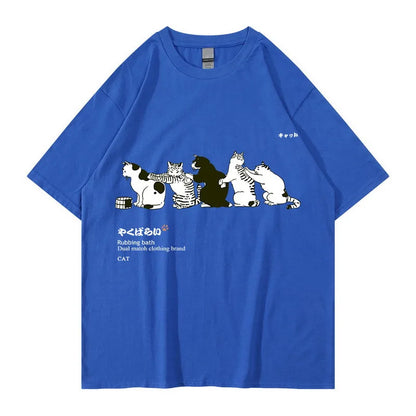 Unisex T-Shirt Streetwear Japanese Kanji Harajuku Funny Cat - myfunfarm