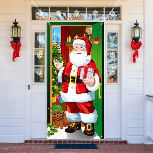 Christmas Outdoor Photo Santa Claus and Dog Background Hanging Decoration for Home