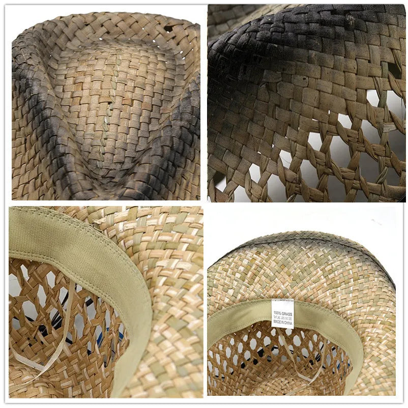 Hollow straw Cowboy Hats Western Beach Felt Sunhats - myfunfarm