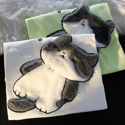 Cute Cartoon Cat Cotton Embroidered  T-shirt for Women - myfunfarm