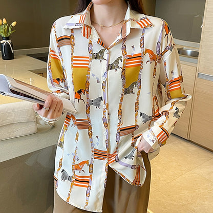 Cute cat pattern printing Long sleeve blouses  for women - myfunfarm