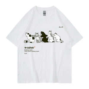 Unisex T-Shirt Streetwear Japanese Kanji Harajuku Funny Cat