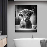 Funny Highland Cattle On Toilet Canvas Wall Art Poster Prints for Bathroom Room Home Decor