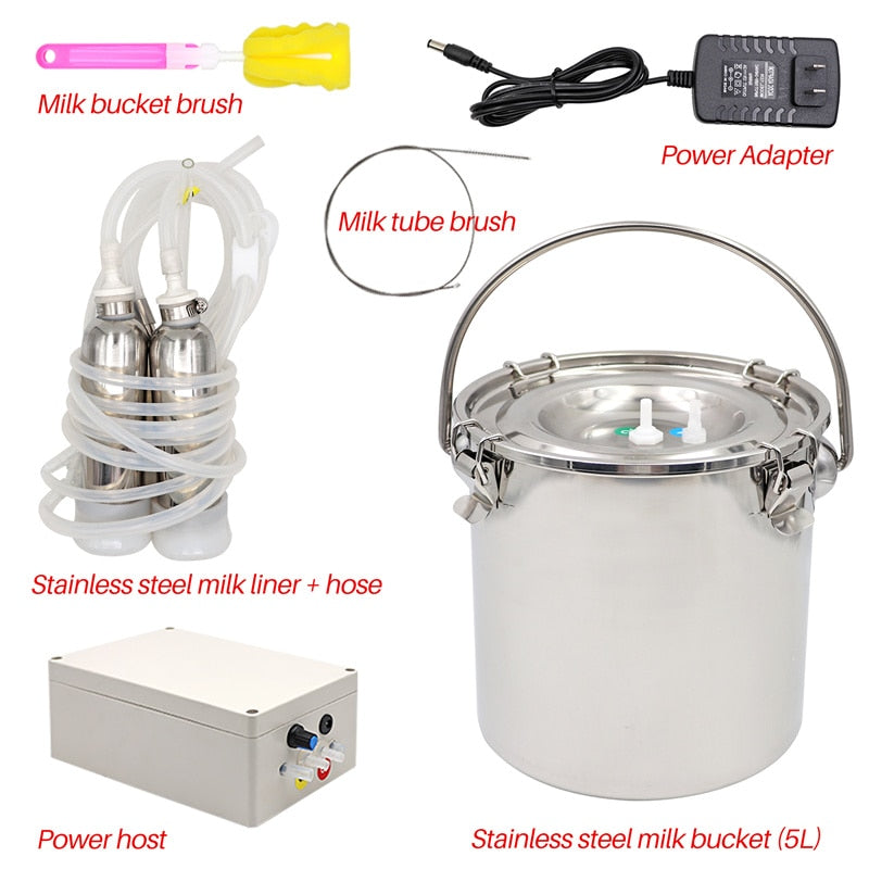 5L Milking Machine Milker Automatic Electric & Pulsating for Farm Cows Goats Sheep Vacuum Pump Bucket Farm Breeding Equipments - myfunfarm