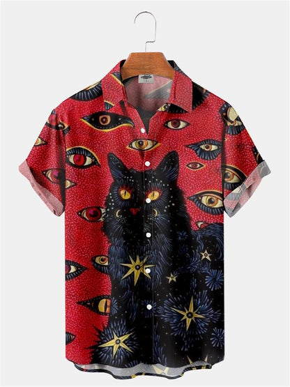 Hawaiian Shirt Cute Cartoon Cat print - myfunfarm