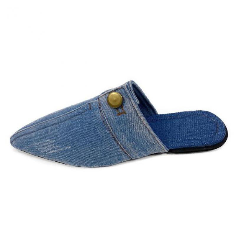 Handmade Denim Slippers Pointed Toe - myfunfarm