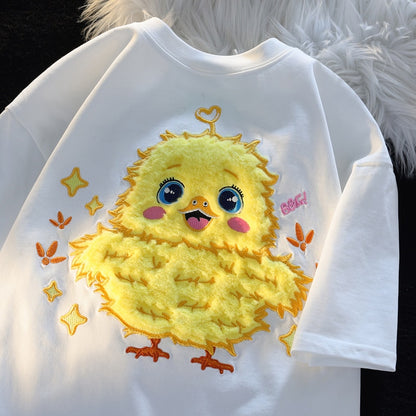 Cute Chick Embroidered Short Sleeve T-shirt Women's