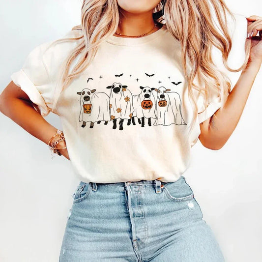 Pumpkin Ghost Cows Halloween Unisex T-Shirt