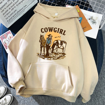 The Cowgirl And Her Cow And Horse Live In The West Hoodies