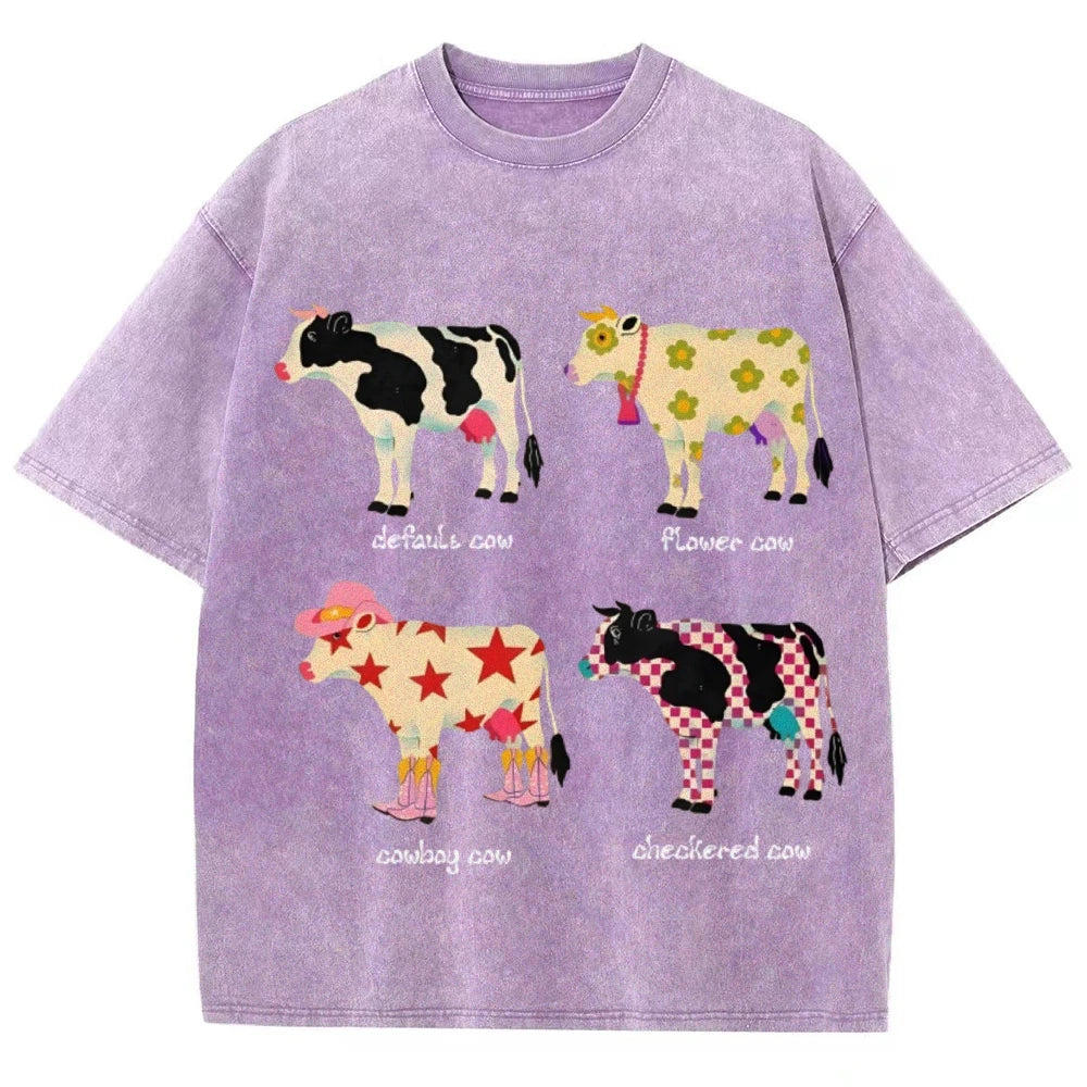Cute Cartoon Cow Print T-Shirt Pure Cotton Washed - myfunfarm