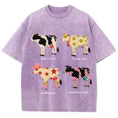 Cute Cartoon Cow Print T-Shirt Pure Cotton Washed - myfunfarm
