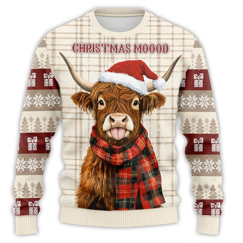 Santa Hat Cute Cow Printed Ugly Christmas Sweater - myfunfarm