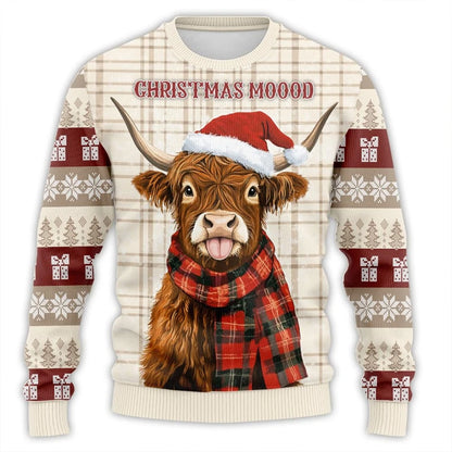 Santa Hat Cute Cow Printed Ugly Christmas Sweater - myfunfarm