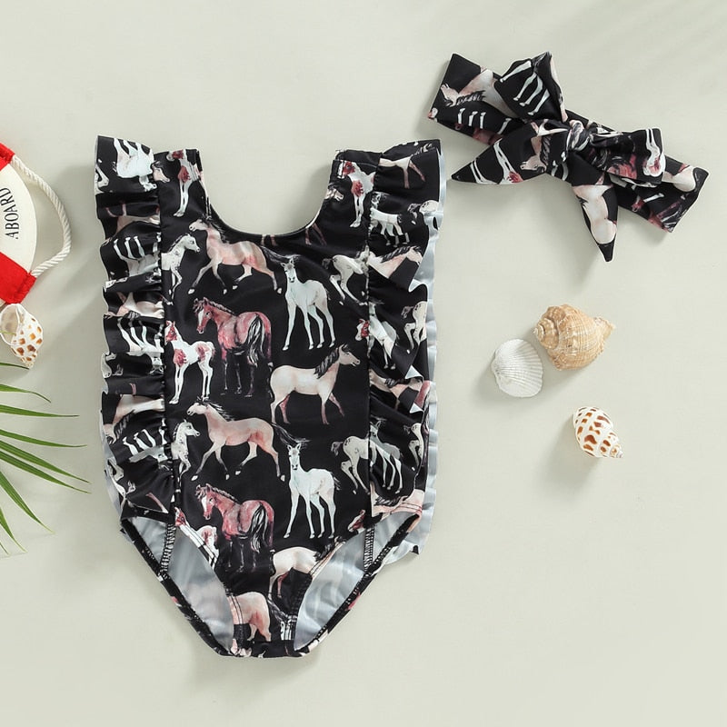 Summer Toddler Newborn Baby Girls Swimsuits Cactus/Cattle/Horse - myfunfarm