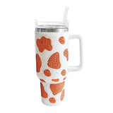 40oz Cow pattern Diamond Tumbler With Handle Insulated  Stainless Steel Coffee