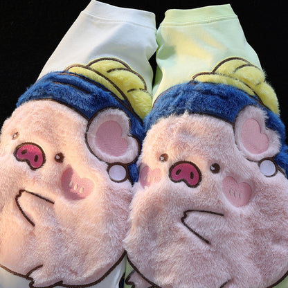 Cute Little Pig Plush Embroidered Short Sleeve Women's T-shirt