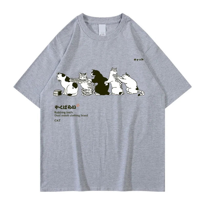Unisex T-Shirt Streetwear Japanese Kanji Harajuku Funny Cat - myfunfarm