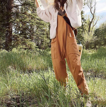 Women Casual Jumpsuit Summer Solid Loose Wide Leg Pants Bib Overall Pocket - myfunfarm