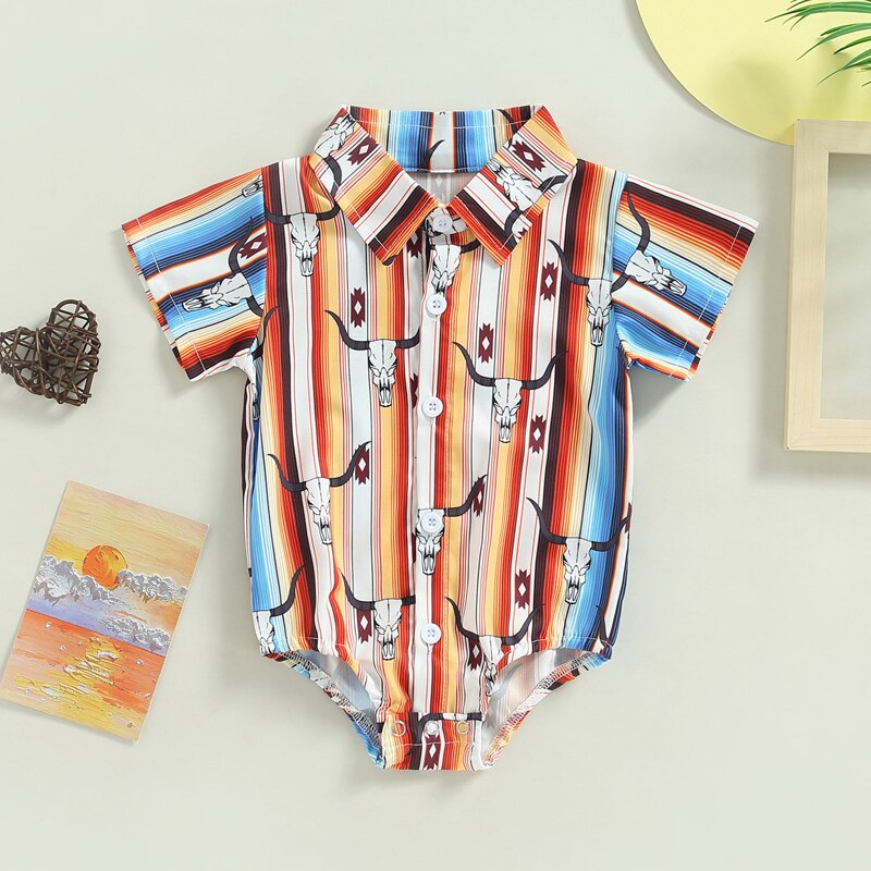 Summer Newborn Baby Boys Shirts Bodysuits 5 Colors Cattle Cactus Print - myfunfarm
