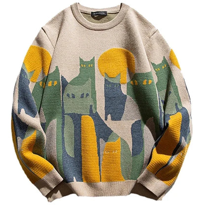 Autumn Knitted Unisex Sweater Cartoon Cat - myfunfarm